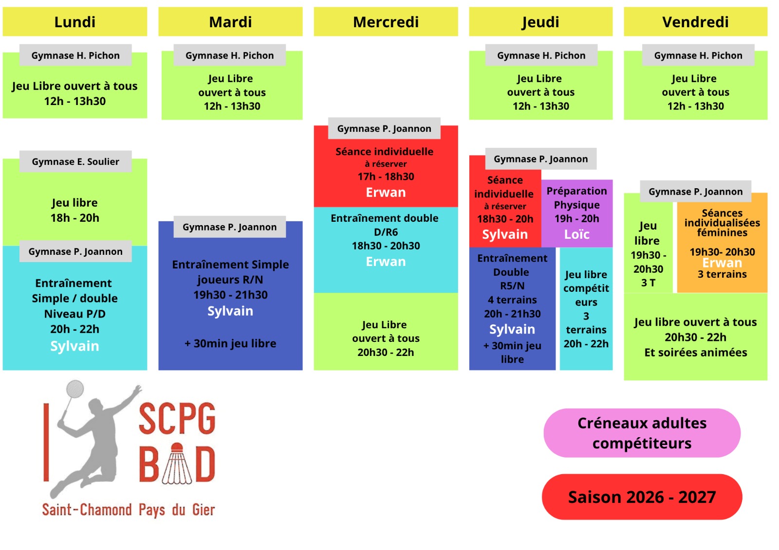 Créneaux adultes compétiteurs